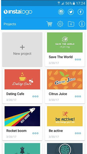Screenshots des Programms InstaLogo: Logo creator für Android-Smartphones oder Tablets.