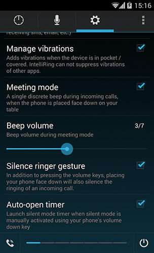 Les captures d'écran du programme Intelli ring pour le portable ou la tablette Android.