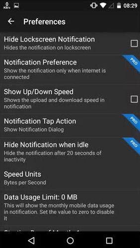 Screenshots of Internet speed meter program for Android phone or tablet.