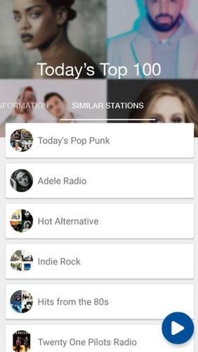 Screenshots des Programms Slacker radio für Android-Smartphones oder Tablets.