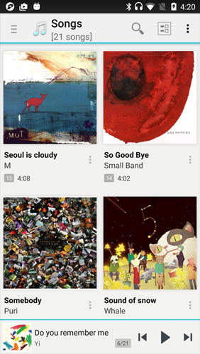 Screenshots des Programms Pi music player für Android-Smartphones oder Tablets.