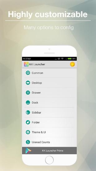 Screenshots of KK Launcher program for Android phone or tablet.