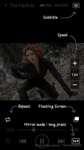 Les captures d'écran du programme KM player pour le portable ou la tablette Android.