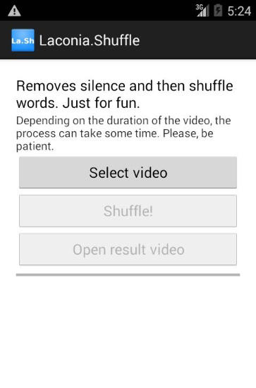 Les captures d'écran du programme Laconia Shuffle pour le portable ou la tablette Android.
