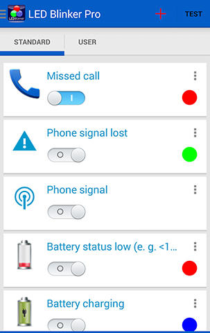 Скріншот програми LED blinker на Андроїд телефон або планшет.