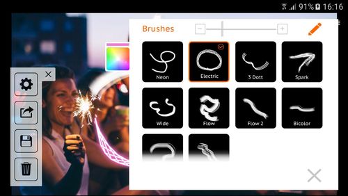 Les captures d'écran du programme Light-Painter pour le portable ou la tablette Android.