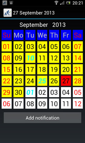 Screenshots des Programms Tiny Calendar für Android-Smartphones oder Tablets.