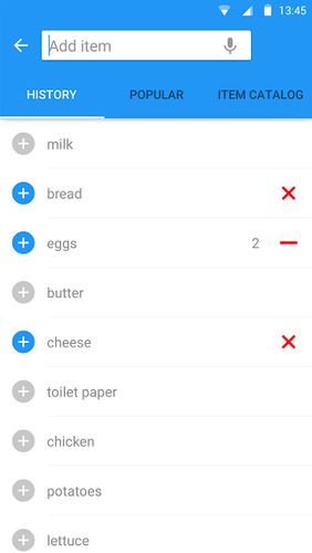 Screenshots des Programms Listonic: Grocery shopping list für Android-Smartphones oder Tablets.