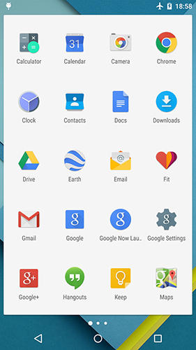 Screenshots of Lollipop launcher program for Android phone or tablet.
