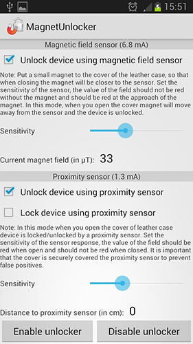 Screenshots of Magnet unlocker program for Android phone or tablet.