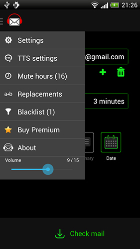 Les captures d'écran du programme Mail reader pour le portable ou la tablette Android.