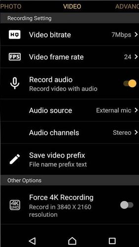 Capturas de tela do programa Manual camera: DSLR camera HD professional em celular ou tablete Android.