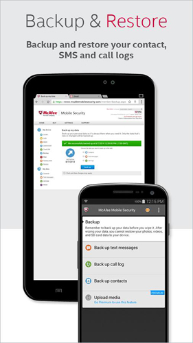 アンドロイドの携帯電話やタブレット用のプログラムMcAfee: Mobile security のスクリーンショット。