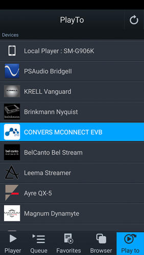 アンドロイドの携帯電話やタブレット用のプログラムMconnect Player のスクリーンショット。