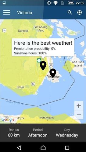Screenshots des Programms Weather timeline für Android-Smartphones oder Tablets.