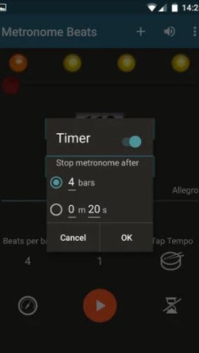 Capturas de pantalla del programa Metronome Beats para teléfono o tableta Android.