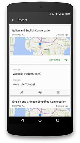 Capturas de pantalla del programa Microsoft translator para teléfono o tableta Android.
