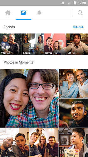 Screenshots of Moments program for Android phone or tablet.