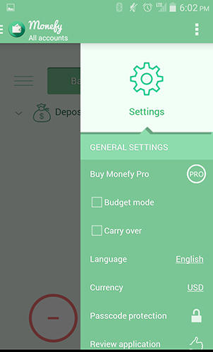 Les captures d'écran du programme Monefy pro pour le portable ou la tablette Android.