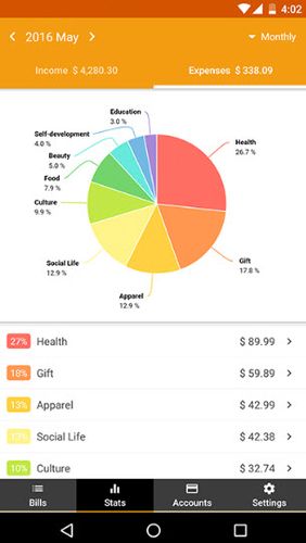Capturas de tela do programa Money Manager: Expense & Budget em celular ou tablete Android.