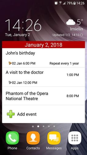 Screenshots of Moniusoft calendar program for Android phone or tablet.
