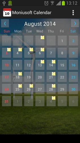 Capturas de tela do programa Moniusoft calendar em celular ou tablete Android.