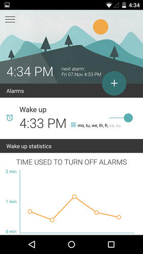 アンドロイドの携帯電話やタブレット用のプログラムMorning routine: Alarm clock のスクリーンショット。