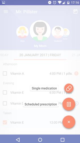 Screenshots of Mr. Pillster: Pill box & pill reminder tracker program for Android phone or tablet.