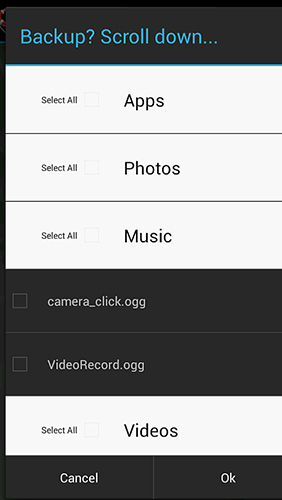 Les captures d'écran du programme My backup pour le portable ou la tablette Android.