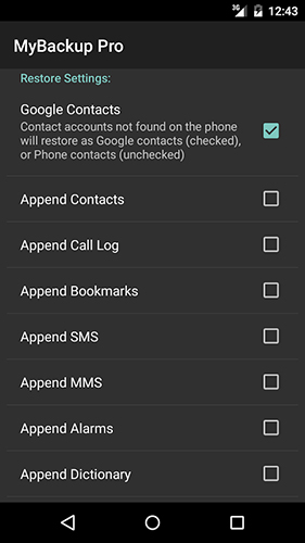 Capturas de pantalla del programa My backup para teléfono o tableta Android.