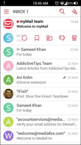 Screenshots des Programms myMail – Email für Android-Smartphones oder Tablets.