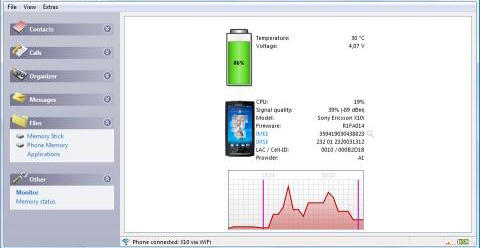 アンドロイドの携帯電話やタブレット用のプログラムMy phone explorer のスクリーンショット。