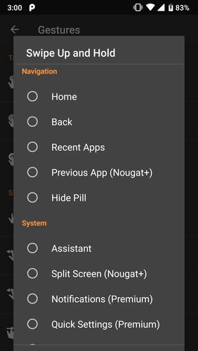 Screenshots of Navigation gestures program for Android phone or tablet.
