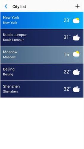 Screenshots des Programms Neffos weather für Android-Smartphones oder Tablets.