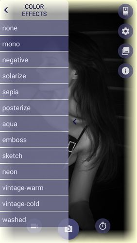 Screenshots des Programms Night selfie camera für Android-Smartphones oder Tablets.