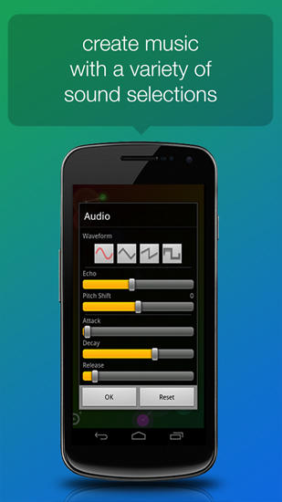Capturas de pantalla del programa Node Beat para teléfono o tableta Android.