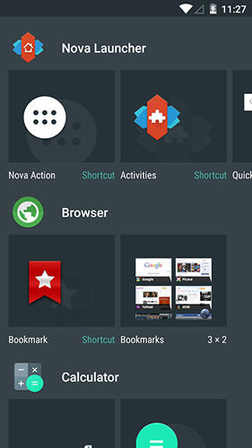 Screenshots of Nova Launcher program for Android phone or tablet.