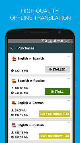 Screenshots of Offline translator program for Android phone or tablet.