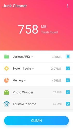 Screenshots des Programms Omni cleaner - Powerful cache clean für Android-Smartphones oder Tablets.