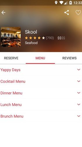 Скріншот додатки OpenTable: Restaurants near me для Андроїд. Робочий процес.