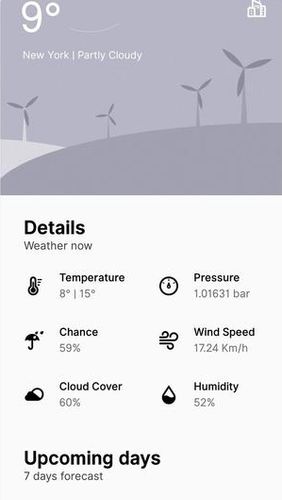 Les captures d'écran du programme Accu: Weather pour le portable ou la tablette Android.