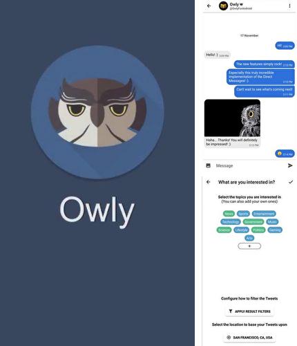 アンドロイド用のプログラム Google chrome のほかに、アンドロイドの携帯電話やタブレット用の Owly for Twitter を無料でダウンロードできます。