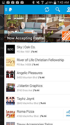 Capturas de tela do programa PayPal em celular ou tablete Android.