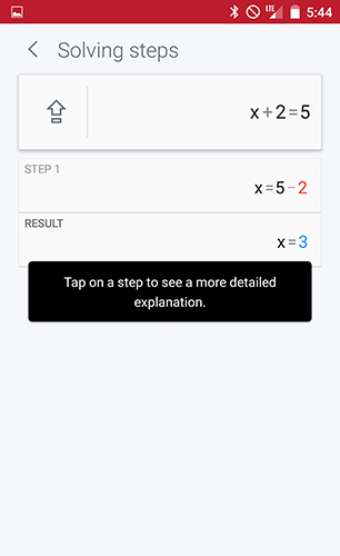 Screenshots of Photomath program for Android phone or tablet.