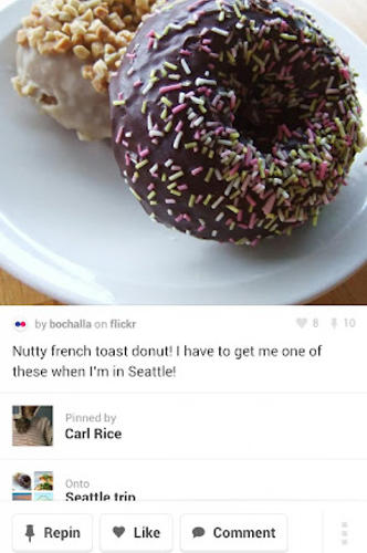 Screenshots of Pinterest program for Android phone or tablet.
