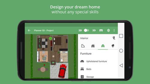 Screenshots des Programms Planner 5D für Android-Smartphones oder Tablets.