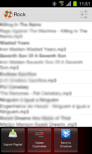 Screenshots des Programms Playlist backup für Android-Smartphones oder Tablets.