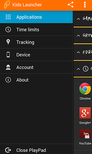 Les captures d'écran du programme Parental Control pour le portable ou la tablette Android.
