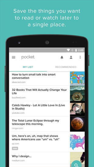 Безкоштовно скачати Pocket на Андроїд. Програми на телефони та планшети.