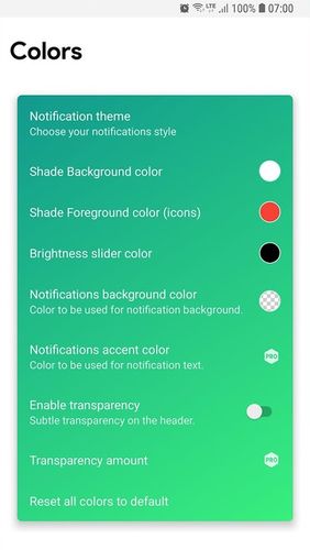 Screenshots des Programms Power Shade: Notification bar changer & manager für Android-Smartphones oder Tablets.